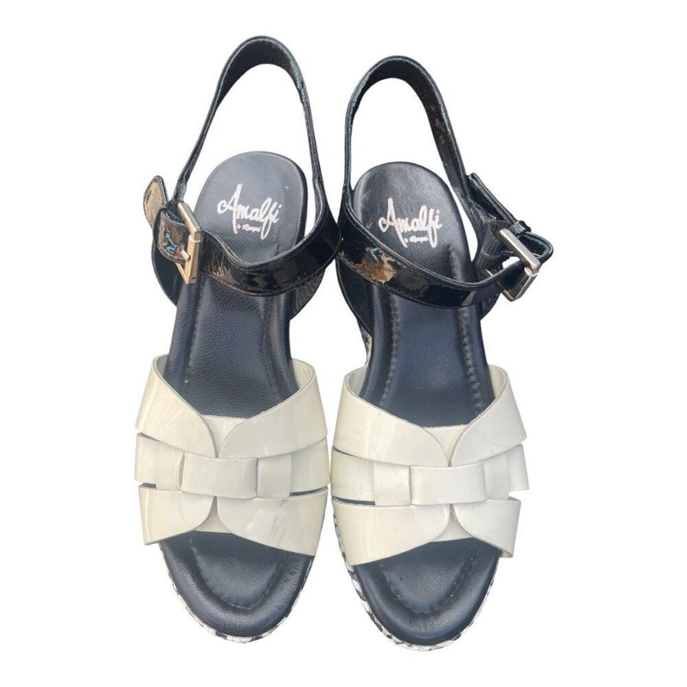 Amalfi by.Rangoni Monna Black & White‎ Chevron Wedge Heels Size 6